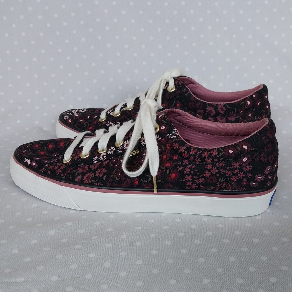Keds Jump Kick Black and Pink Floral Print Lace Up Sneaker NWOB - Picture 3 of 10
